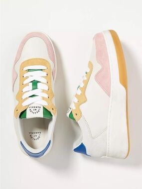 Anthropologie Loeffler Randall Keira Leather Suede Colorblock Sneakers 6.5 GUC